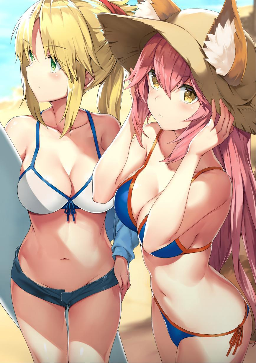tamamo-fate-allmordred-fatetamamo-no-mae-swimsuit-lancer-fatemordred-swimsuit-rider-fate