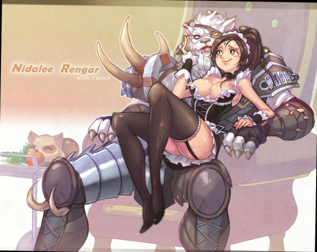 kukon (artist)nidalee (league of legends)+teemo (league of legends)+rengar (leagu