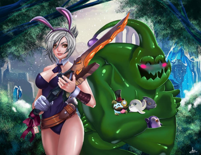 cmorilla (artist)riven (league of legends)+poro (league of legends)+battle b