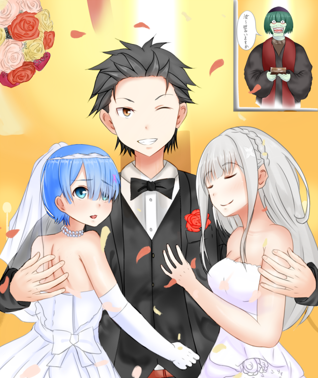hentaioekakimanrem (re zero)+emilia (re zero)+natsuki subaru+betelgeuse romanee-contifb