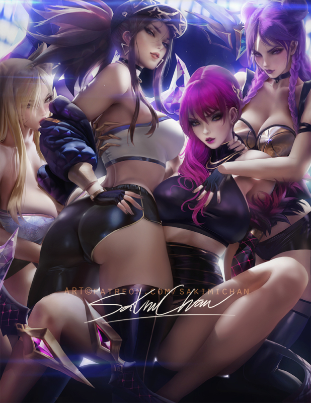 sakimichanahri+akali (league of legends)+evelynn (league of legends)+k da akali+k da ahri+k da