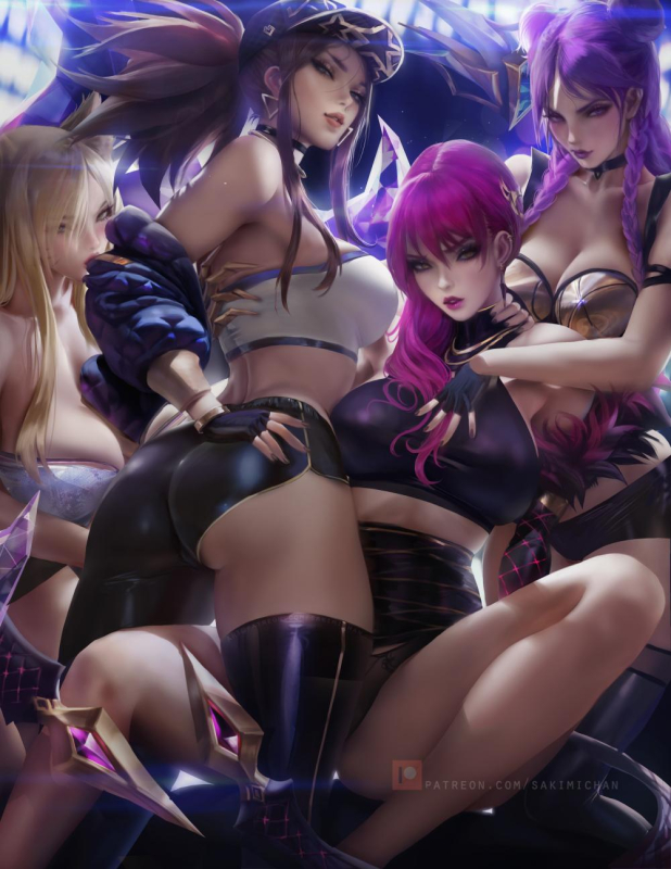 sakimichanahri+akali (league of legends)+evelynn (league of legends)+k da akali+k da ahri+k da