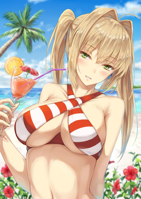 gohei (aoi yuugure)nero claudius (fate) (all)+nero claudius (swimsuit caster) (fat