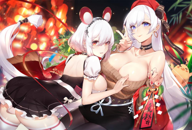 caldermanjuu (azur lane)+belfast (azur lane)+sirius (azur lane)+belfast (shopping