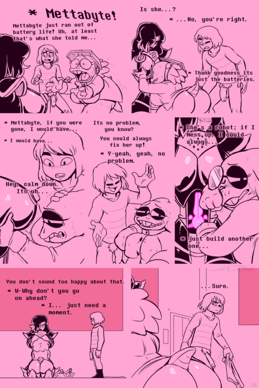 alphys+mettaton ex+protagonist (undertale)