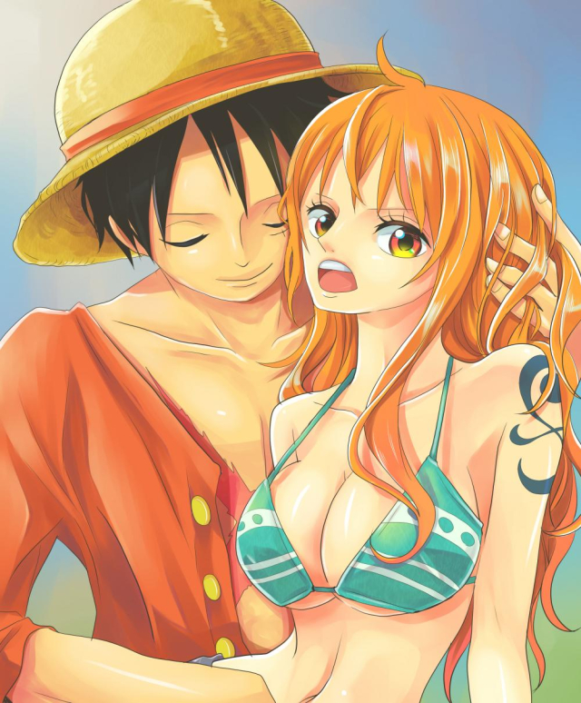 nami (one piece)+monkey d luffy