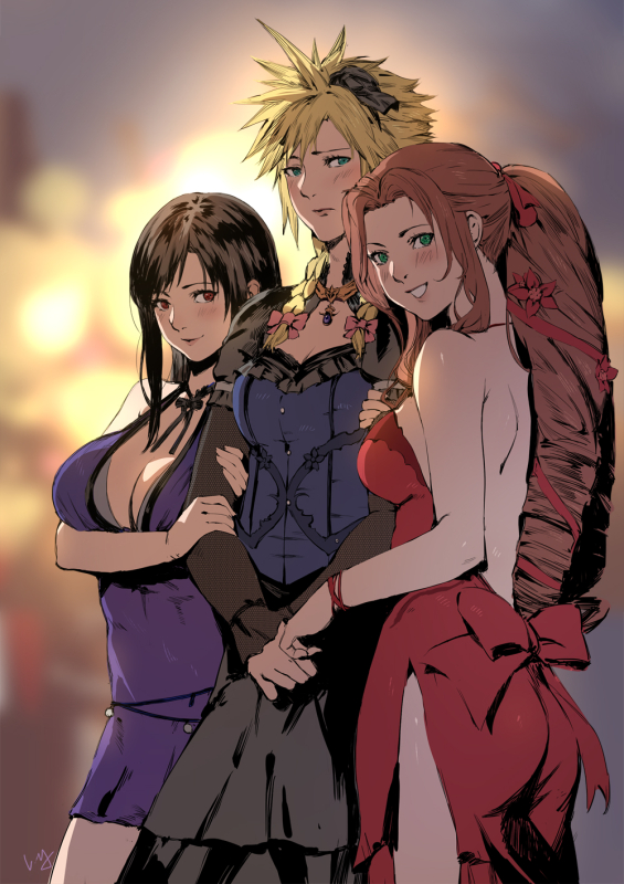 aerith gainsborough+cloud strife+tifa lockhart