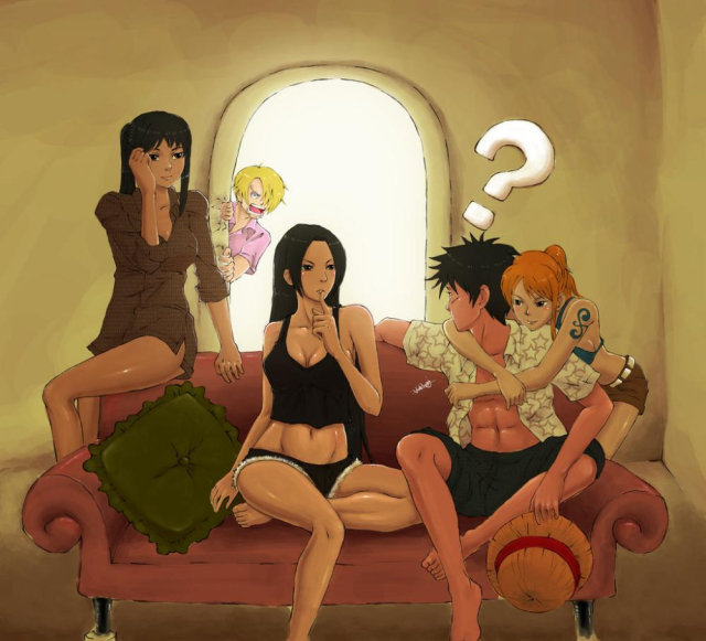 nami (one piece)+monkey d luffy+nico robin+sanji+boa hancock