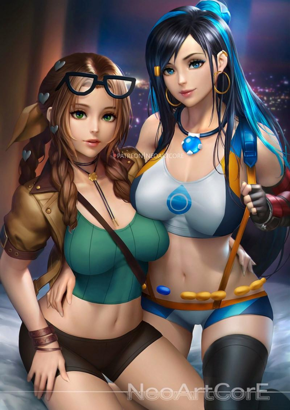 aerith gainsborough+nessa (pokemon)+sonia (pokemon)+tifa lockhart
