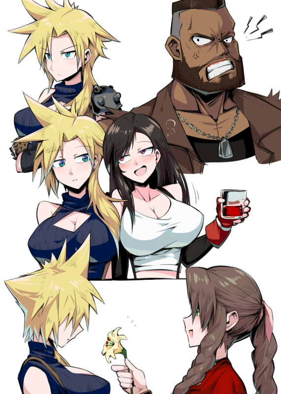 aerith gainsborough+barret wallace+cloud strife+tifa lockhart