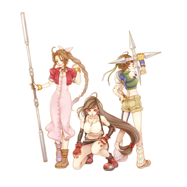 aerith gainsborough+tifa lockhart+yuffie kisaragi