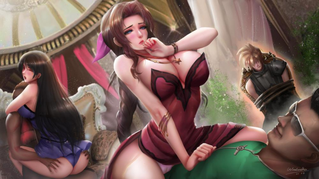aerith gainsborough+cloud strife+tifa lockhart