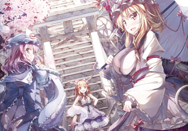 yakumo yukari+saigyouji yuyuko+ibuki suika