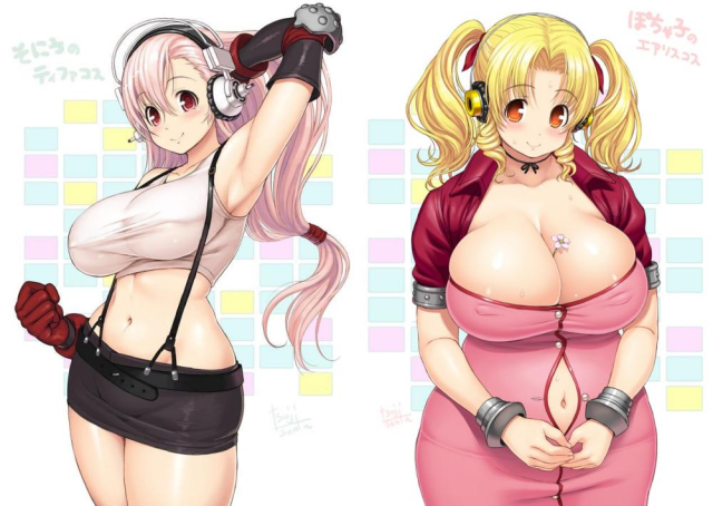 aerith gainsborough+super pochaco+super sonico+tifa lockhart