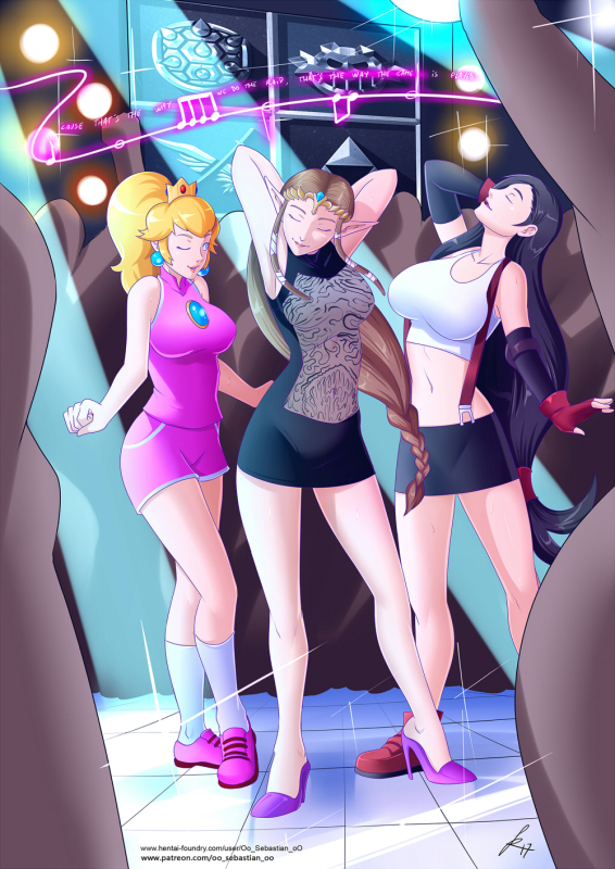 princess peach+princess zelda+tifa lockhart