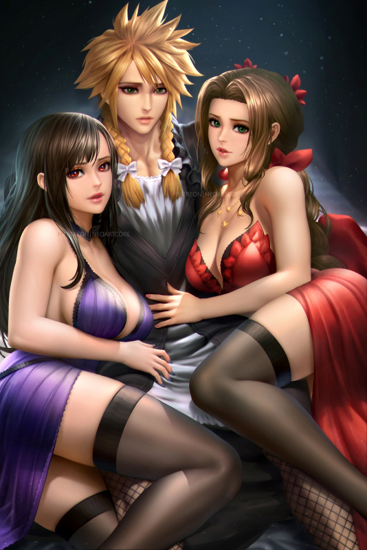 aerith gainsborough+cloud strife+tifa lockhart
