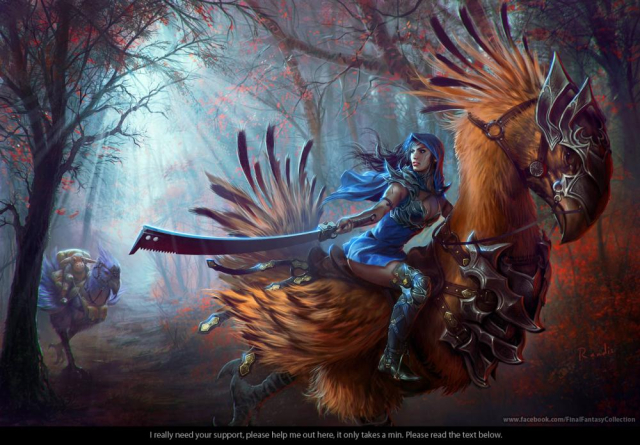 blue mage+chocobo+goblin (final fantasy)