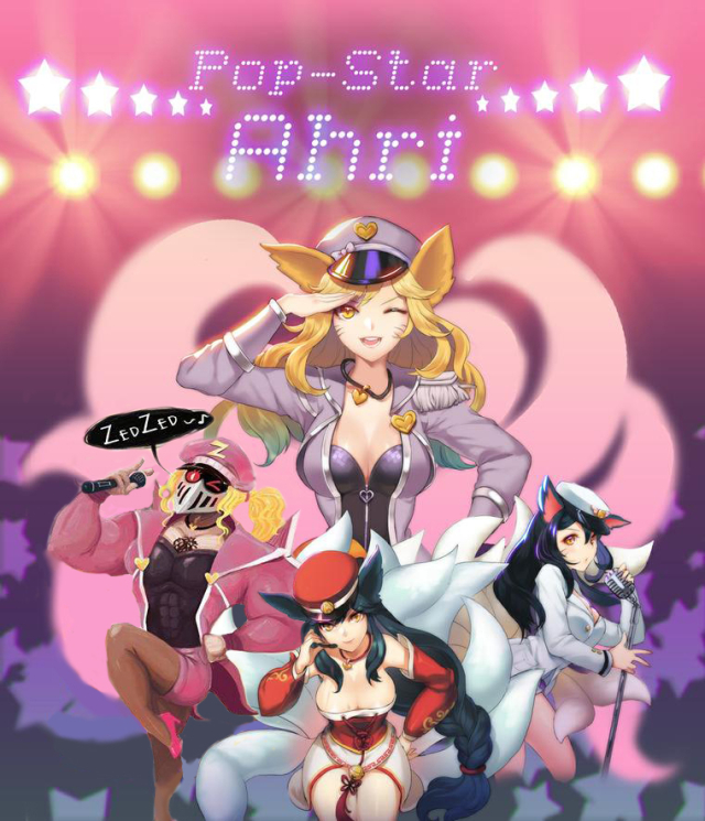ahri+popstar ahri (league of legends)+zed (league of legends)