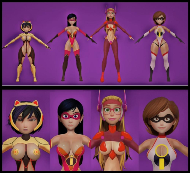 elastigirl+gogo tomago+helen parr+honey lemon+violet parr