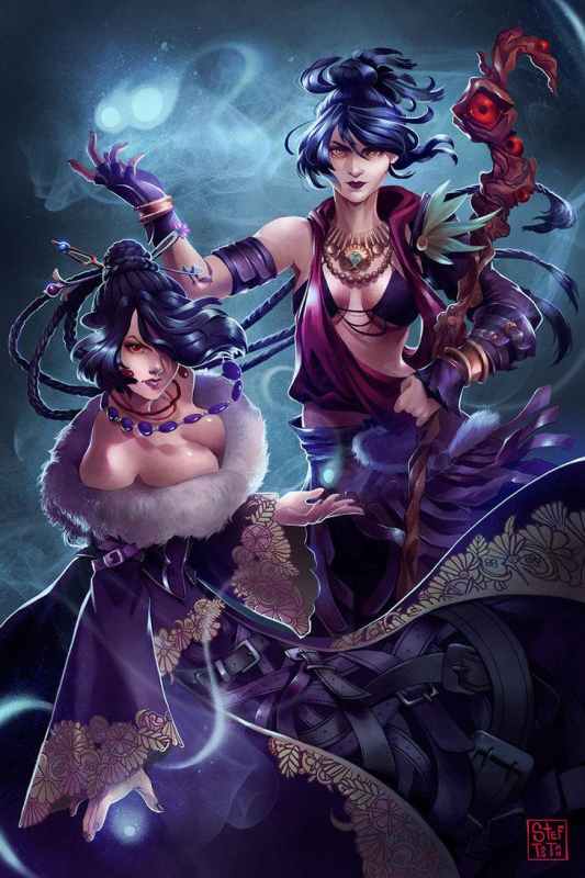 lulu (ff10)+morrigan (dragon age)