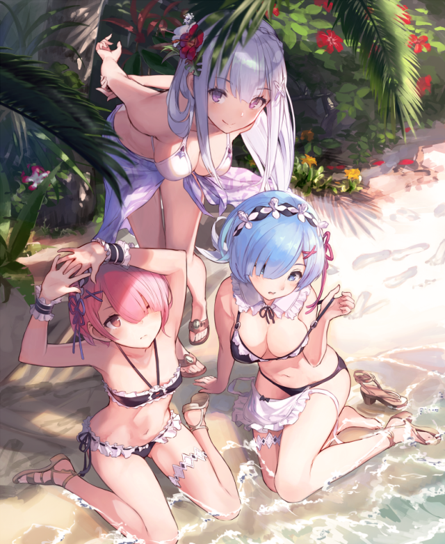 rem (re zero)+emilia (re zero)+ram (re zero)