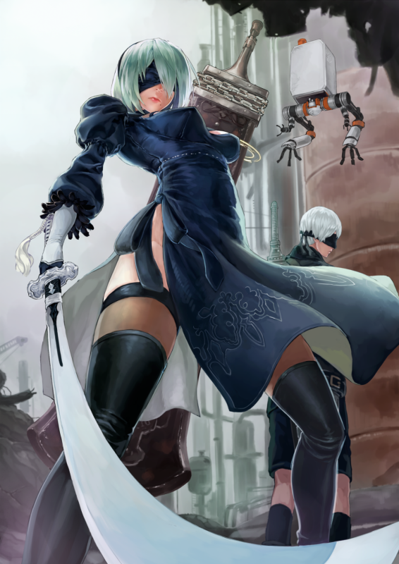 yorha no. 2 type b+pod (nier automata)+yorha no. 9 type s