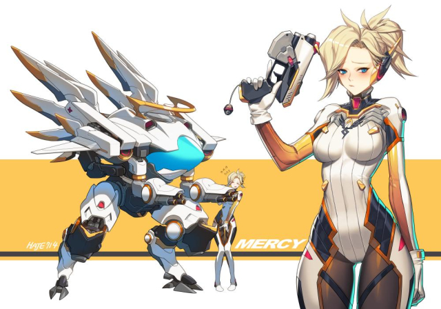 d.va (overwatch)+mercy (overwatch)+meka (overwatch)