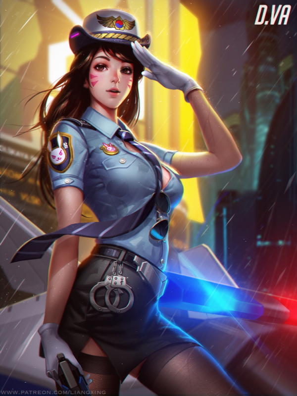 d.va (overwatch)+officer d.va