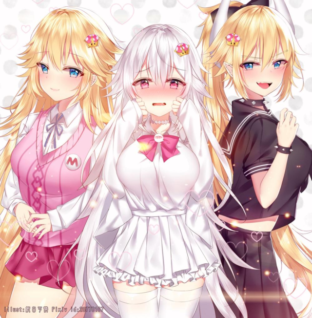 princess king boo+bowsette+princess peach