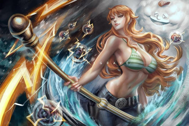 nami (one piece)+zeus (one piece)