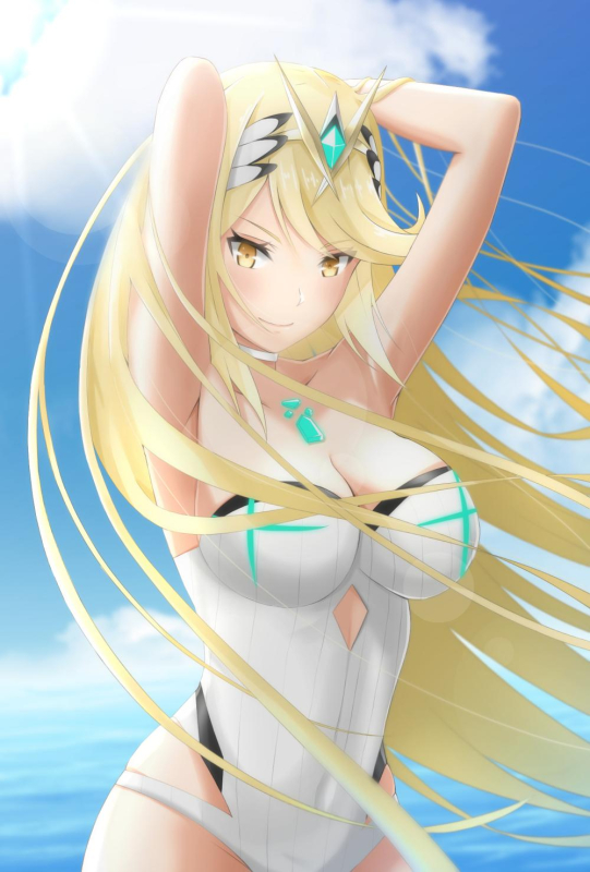 mythra (xenoblade)+mythra (radiant beach) (xenoblade)