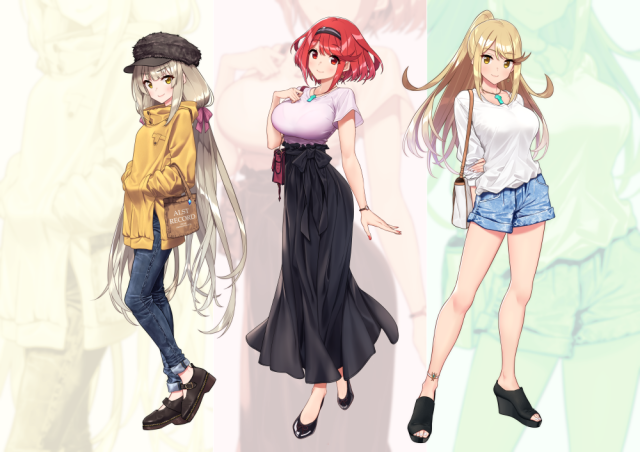 pyra (xenoblade)+mythra (xenoblade)+nia (xenoblade)