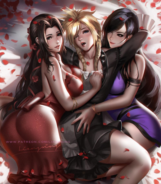 tifa lockhart+aerith gainsborough+cloud strife