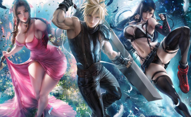 tifa lockhart+aerith gainsborough+cloud strife