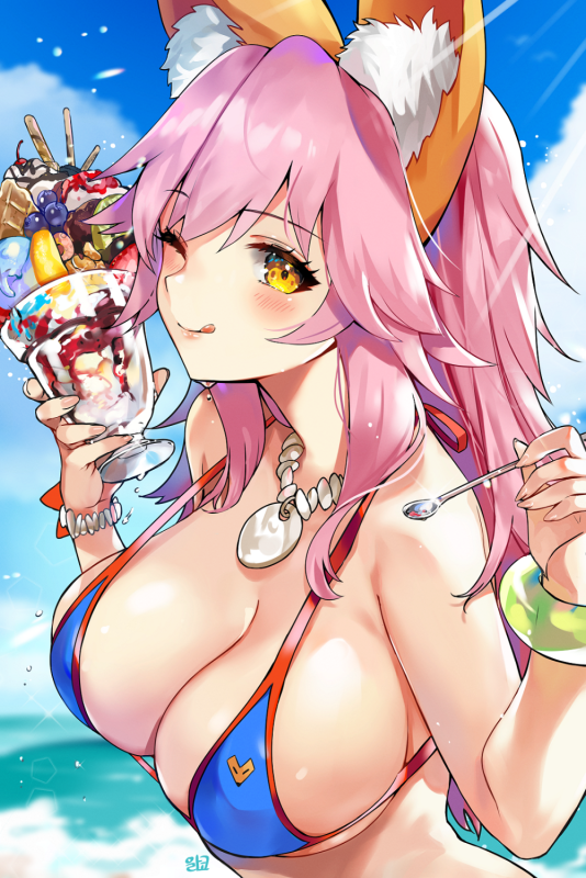 tamamo (fate) (all)+tamamo no mae (swimsuit lancer) (fate)