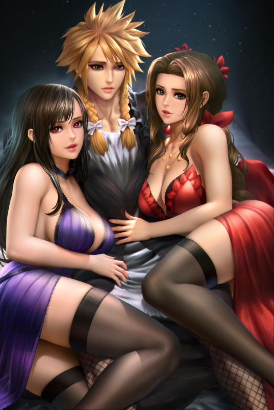 tifa lockhart+aerith gainsborough+cloud strife