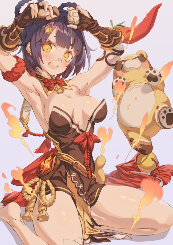 xiangling (genshin impact)+guoba (genshin impact)