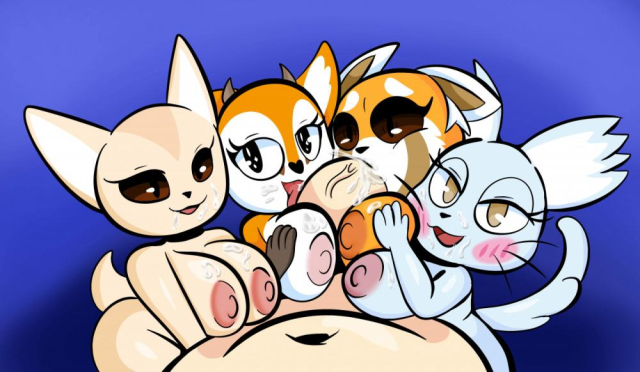 fenneko+manaka (aggretsuko)+retsuko+tsunoda