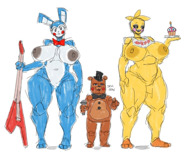 cupcake (fnaf)+toy bonnie (fnaf)+toy chica (fnaf)+toy freddy (fnaf)