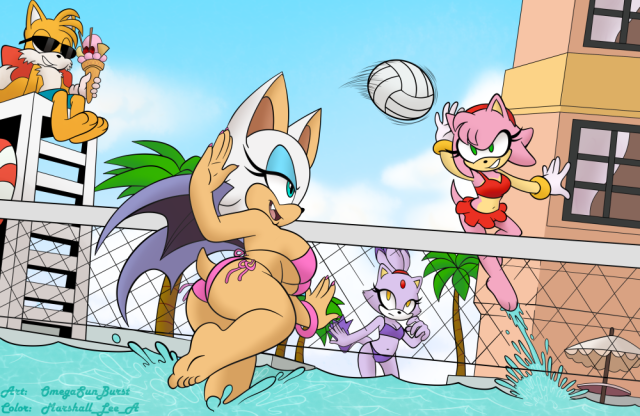 amy rose+blaze the cat+miles prower+rouge the bat